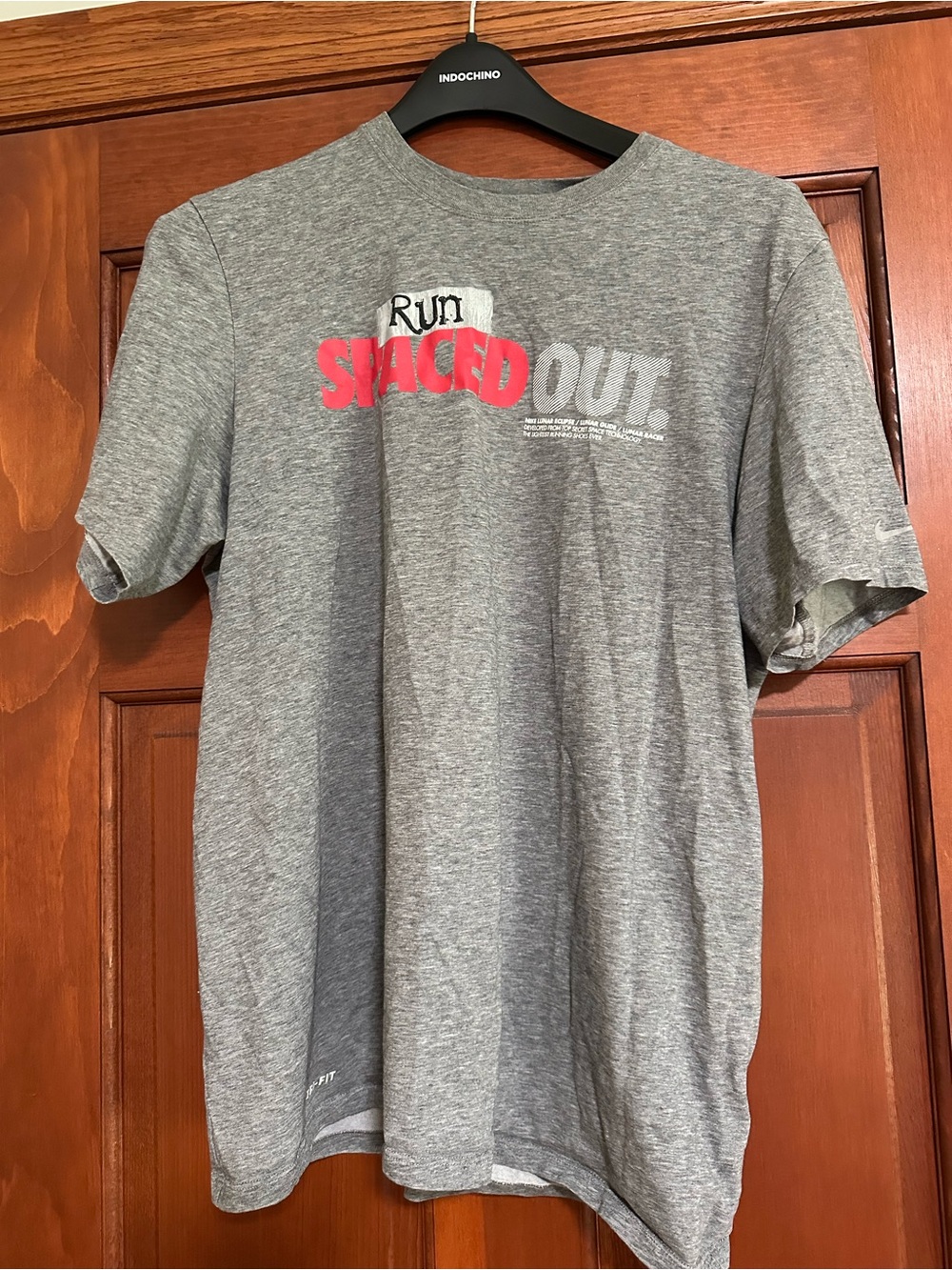 Nike Gray 'Run Spaced Out' Graphic Short Sleeve Tee with Red Accent